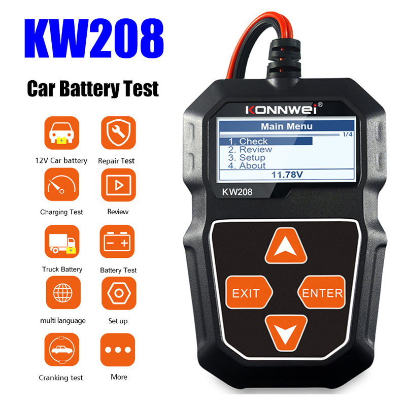 KONNWEI KW208 Car Battery Test - Power Tools English review and price