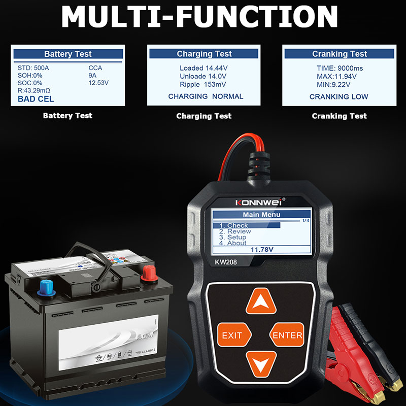 KONNWEI KW208 Car Battery Test - Power Tools English review and price